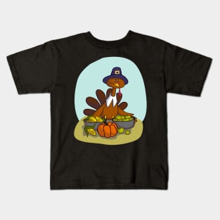 Happy Thanksgiving Turkey & Pumpkin Kids T-Shirt